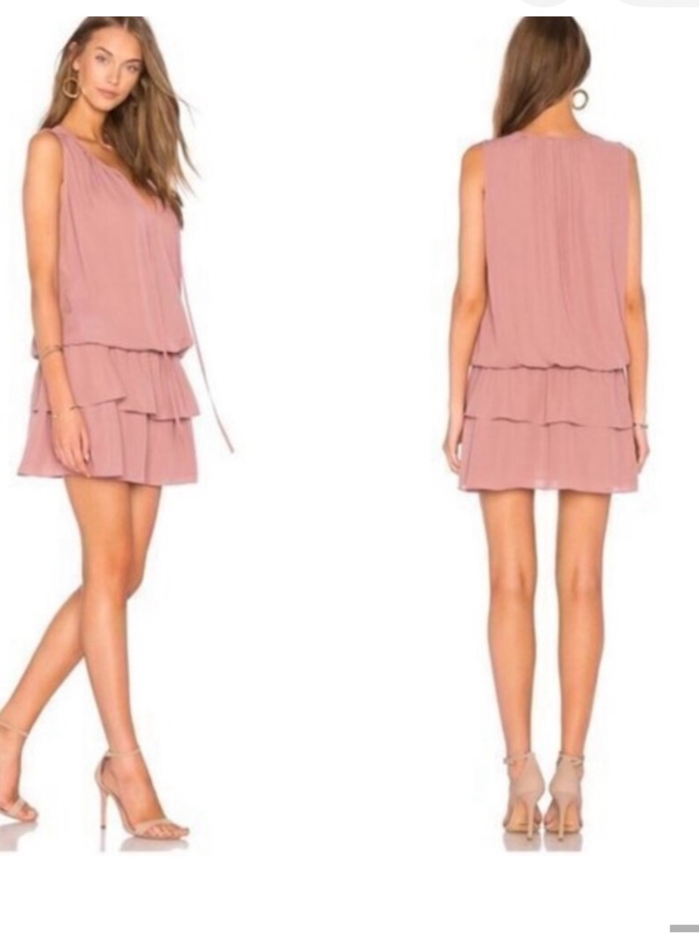 Amanda Uprichard Sleeveless Tiered Ruffle Mini Dress in Dusty Rose/ Mauve